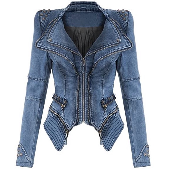 blaze Jackets & Blazers - Sharp studded cotton shoulder jeans jacket